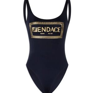Versace Black One-Piece Swimsuit with Gold Logo